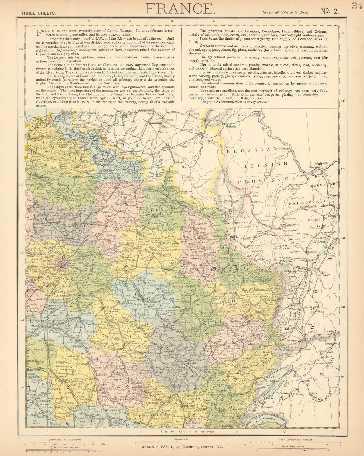 NE FRANCE w/o Alsace Lorraine. Champagne Picardy Burgundy Nord.LETTS 1892 map